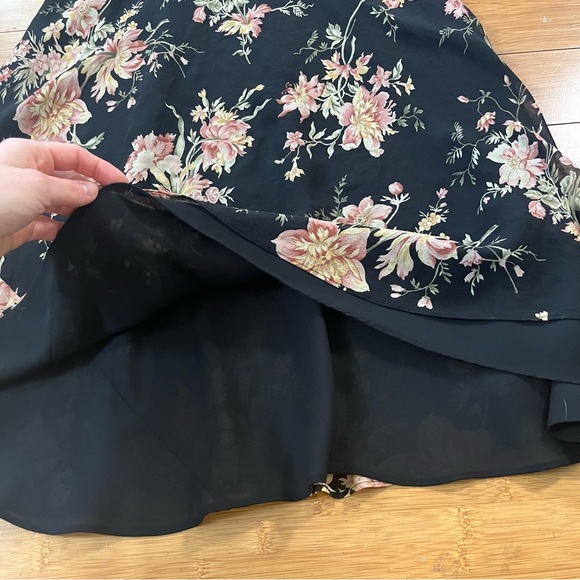 Vintage 100% Silk Casual Corner Black Floral Midi Dress Y2K Whimsigoth - Picture 8 of 11